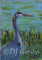 Daily Paintings - Animals by artist DJ Geribo - Blue Heron Hunting