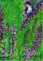 Daily Paintings - Animals by artist DJ Geribo - Tree Swallow on Lupine