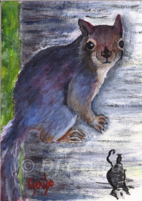 Baby Squirrel Climbing painting by DJ Geribo